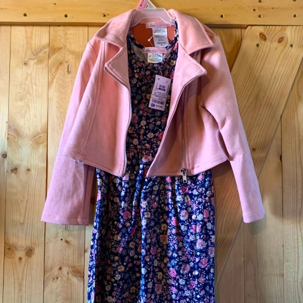 Girl’s floral dress with pink jacket. Size 6.